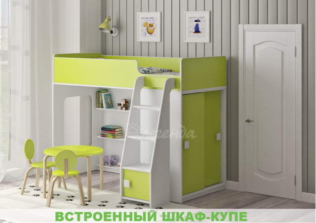 Кровать чердак Легенда 42.5.1 со шкафом-купе
